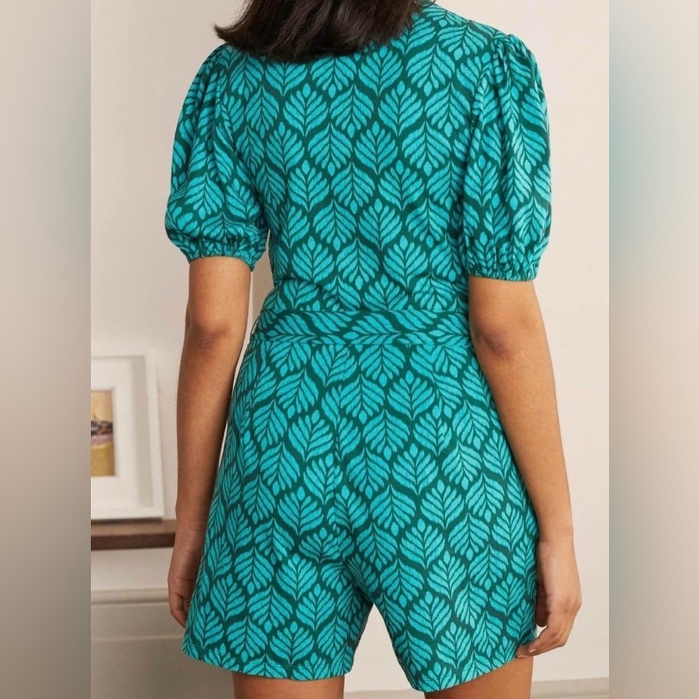 Boden Tie Waist Ruby Jersey Romper in Palm Leaf Size US 8 R - Picture 10 of 11